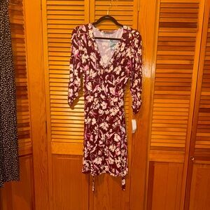 Loveappella Burgundy Floral Long Sleeve Dress